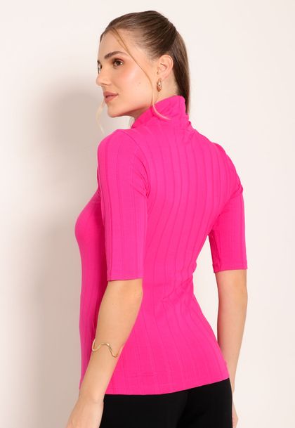 Blusa Feminina Gola Alta Manga 3/4 Visco Canelado