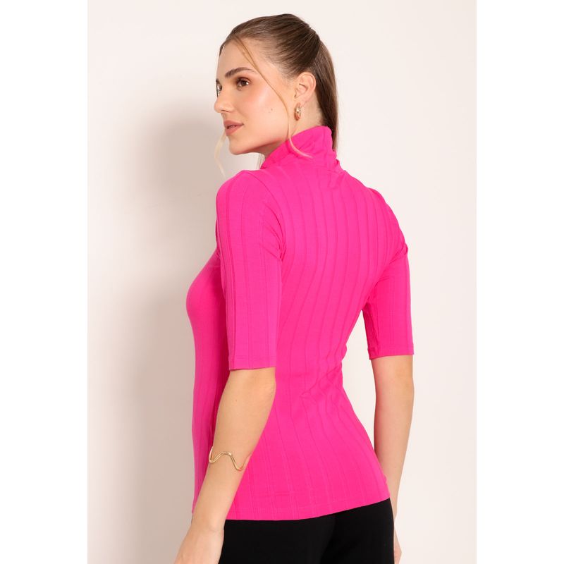 Blusa Feminina Gola Alta Manga 3/4 Visco Canelado
