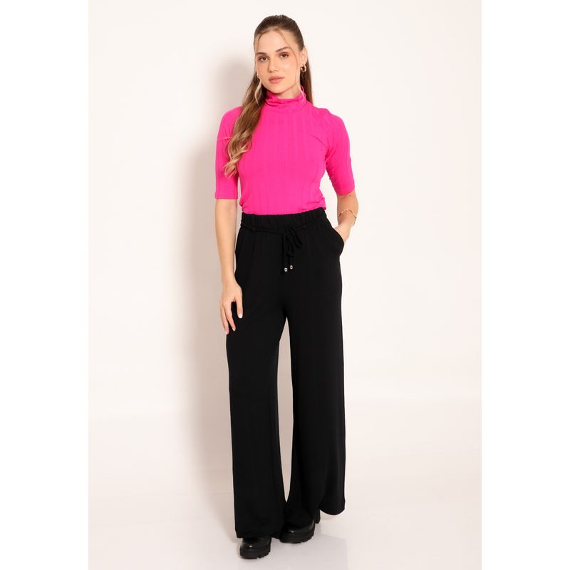 Blusa Feminina Gola Alta Manga 3/4 Visco Canelado