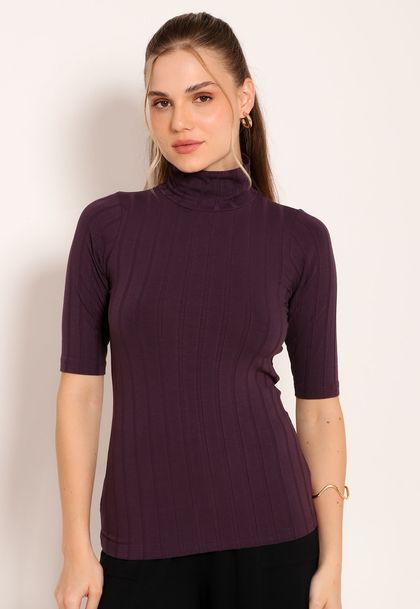 Blusa Feminina Gola Alta Manga 3/4 Visco Canelado