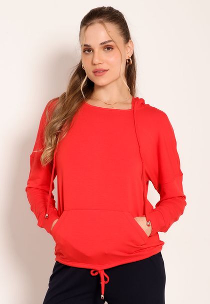 Blusa Com Capuz Bolso Canguru e Amarração
