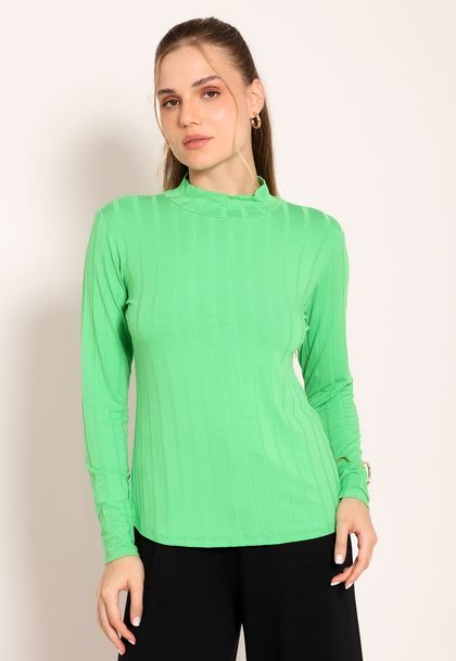 Blusa Feminina Gola Alta Manga Longa Visco Canelado
