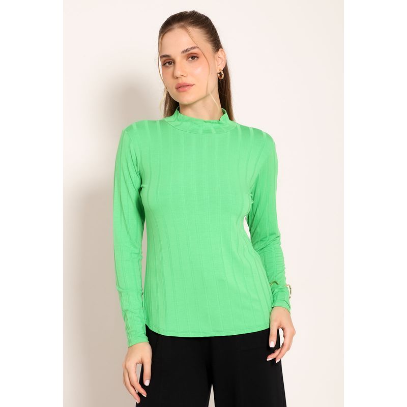 Blusa Feminina Gola Alta Manga Longa Visco Canelado