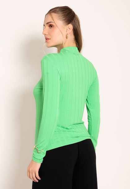 Blusa Feminina Gola Alta Manga Longa Visco Canelado