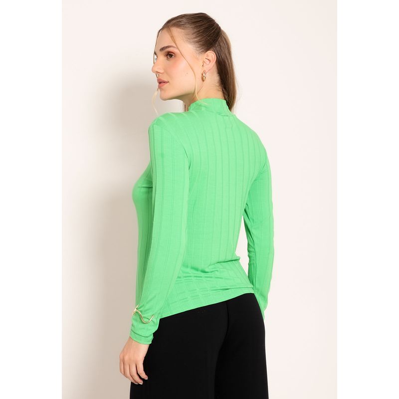 Blusa Feminina Gola Alta Manga Longa Visco Canelado