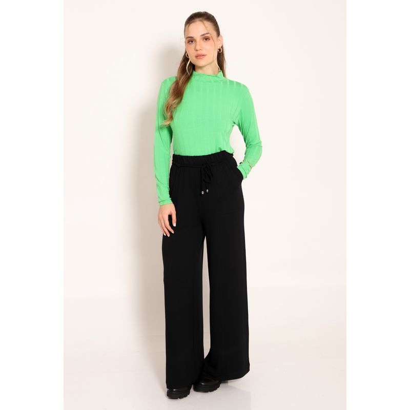 Blusa Feminina Gola Alta Manga Longa Visco Canelado