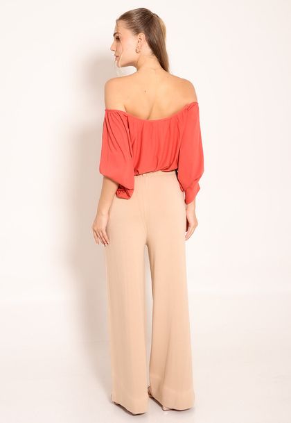 Calça Pantalona Bolso Frontal e Cordão de Ajuste
