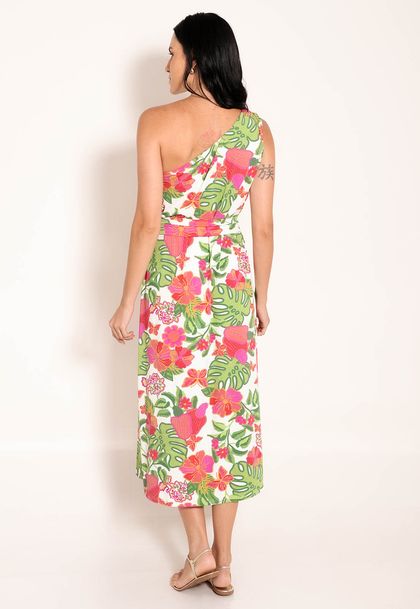 Vestido Fluxy Ombro Único com Cinto Ajustável - Jardim