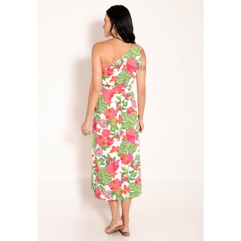 Vestido Fluxy Ombro Único com Cinto Ajustável - Jardim