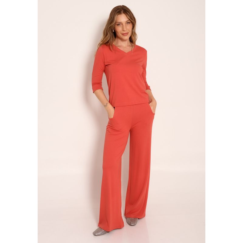 Calça Pantalona Bolso Frontal e Cordão Para Ajuste