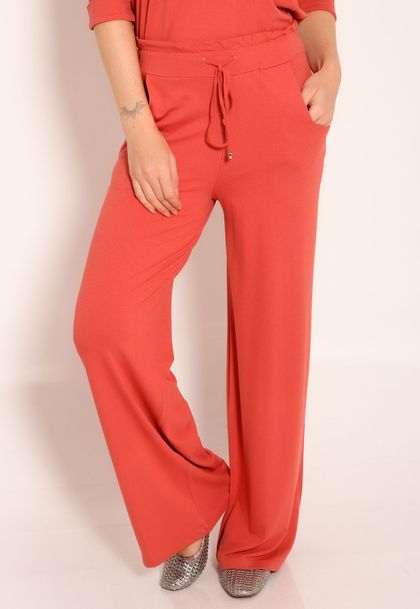 Calça Pantalona Bolso Frontal e Cordão de Ajuste