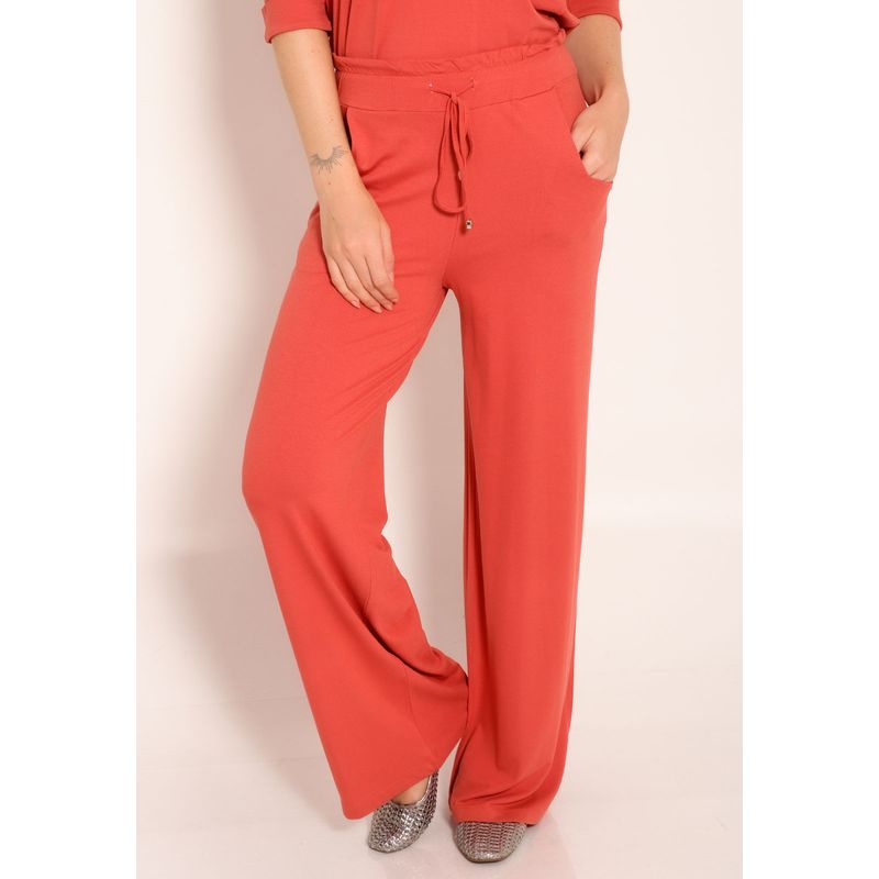 Calça Pantalona Bolso Frontal e Cordão Para Ajuste