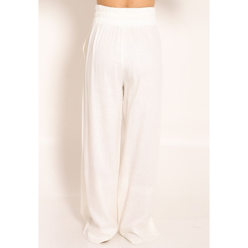 Calça Linho Pantalona Com Bolsos