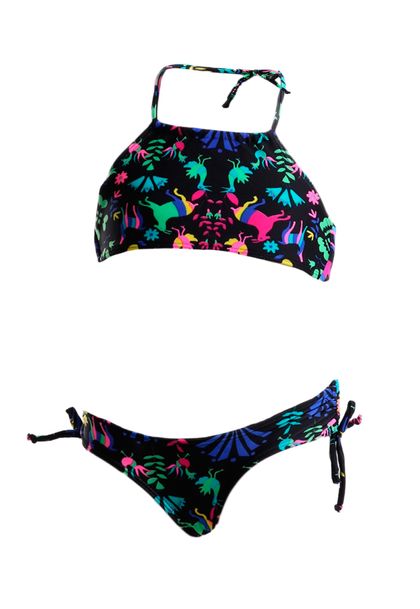 Conjunto de Biquíni Infantil Preto com Neon