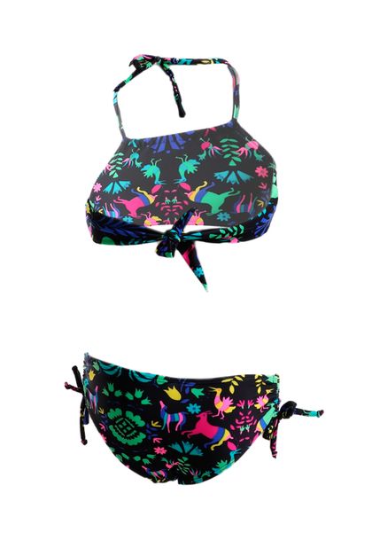 Conjunto de Biquíni Infantil Preto com Neon