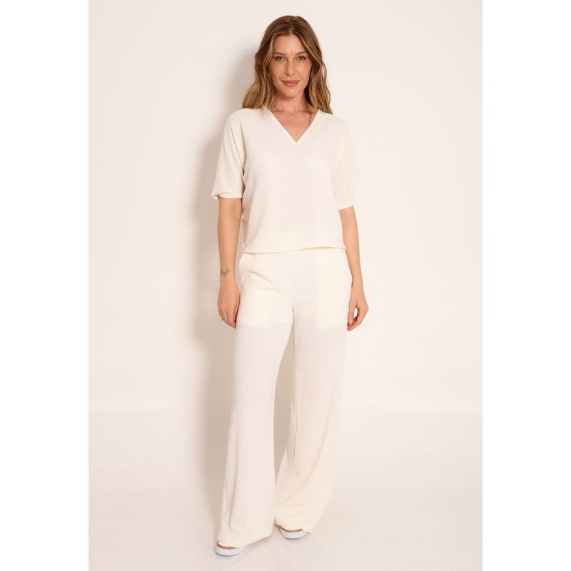 Calça Pantalona em Tricot Com Forro Finlandia