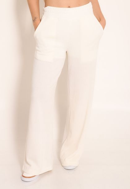 Calça Pantalona em Tricot Com Forro Finlandia
