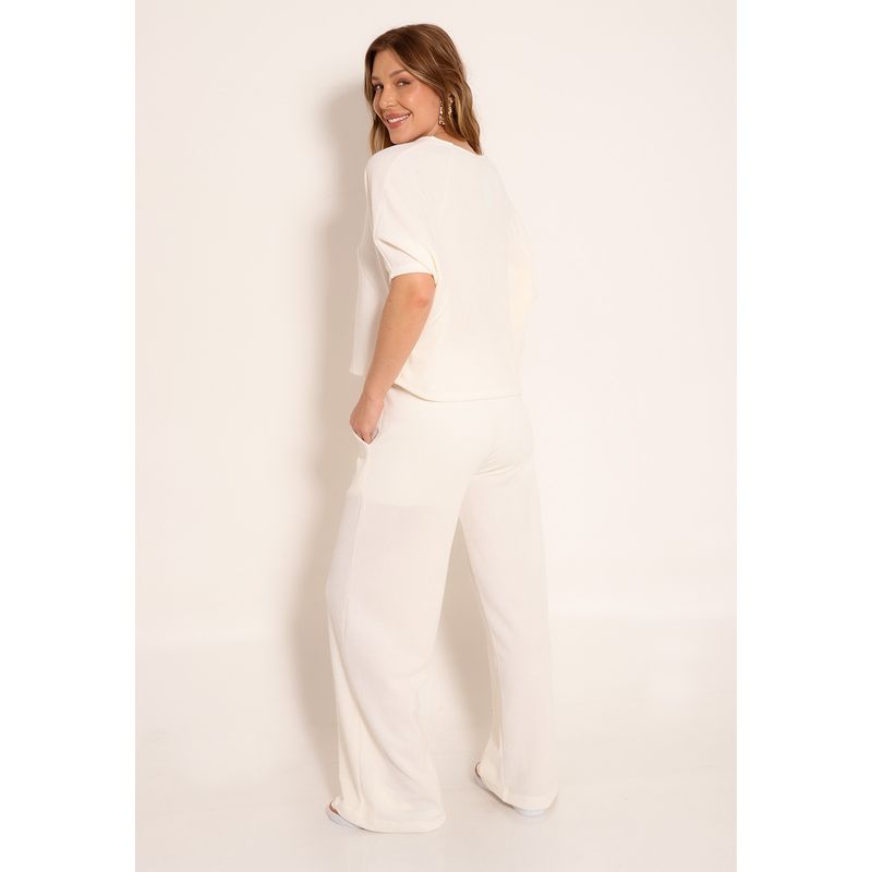 Calça Pantalona em Tricot Com Forro Finlandia