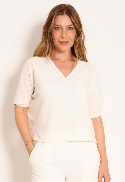 Blusa Manga Morcego em Tricot e Decote V Finlandia