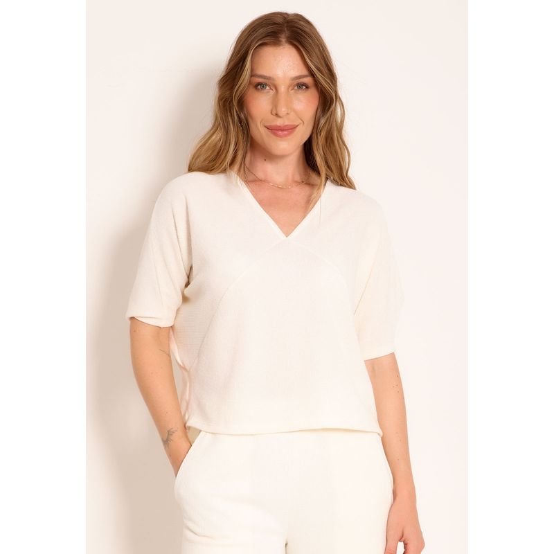 Blusa Manga Morcego em Tricot e Decote V Finlandia