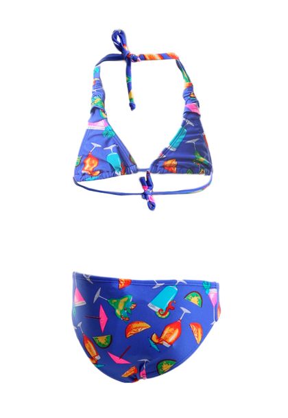 Conjunto de Biquíni Infantil Azul Royal com Estampa