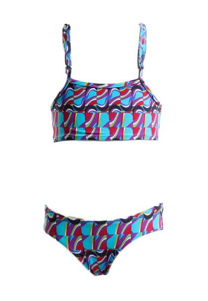 Conjunto de Biquíni Infantil Vinho com Azul e Preto