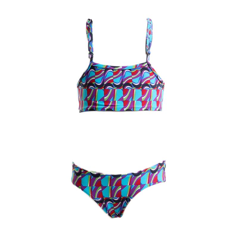 Conjunto de Biquíni Infantil Vinho com Azul e Preto
