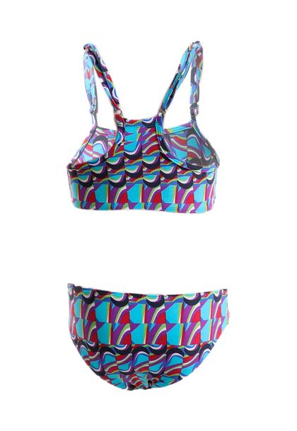 Conjunto de Biquíni Infantil Vinho com Azul e Preto