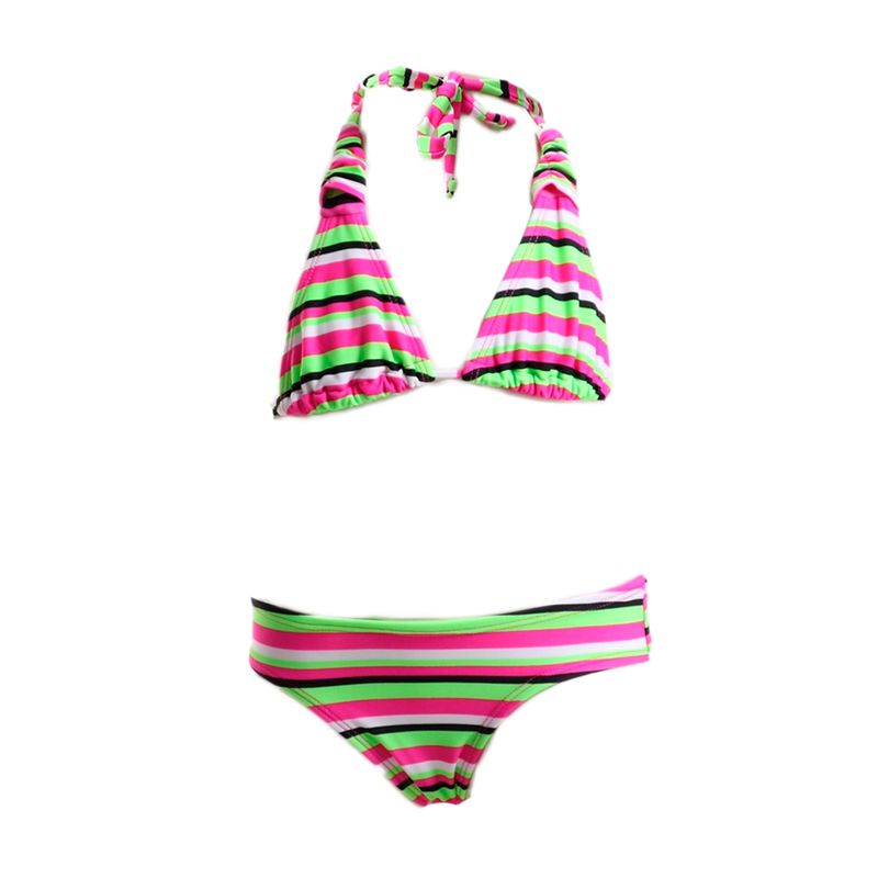 Conjunto de Biquíni Infantil Listrado Branco e Rosa