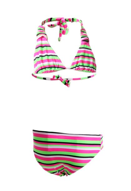 Conjunto de Biquíni Infantil Listrado Branco e Rosa