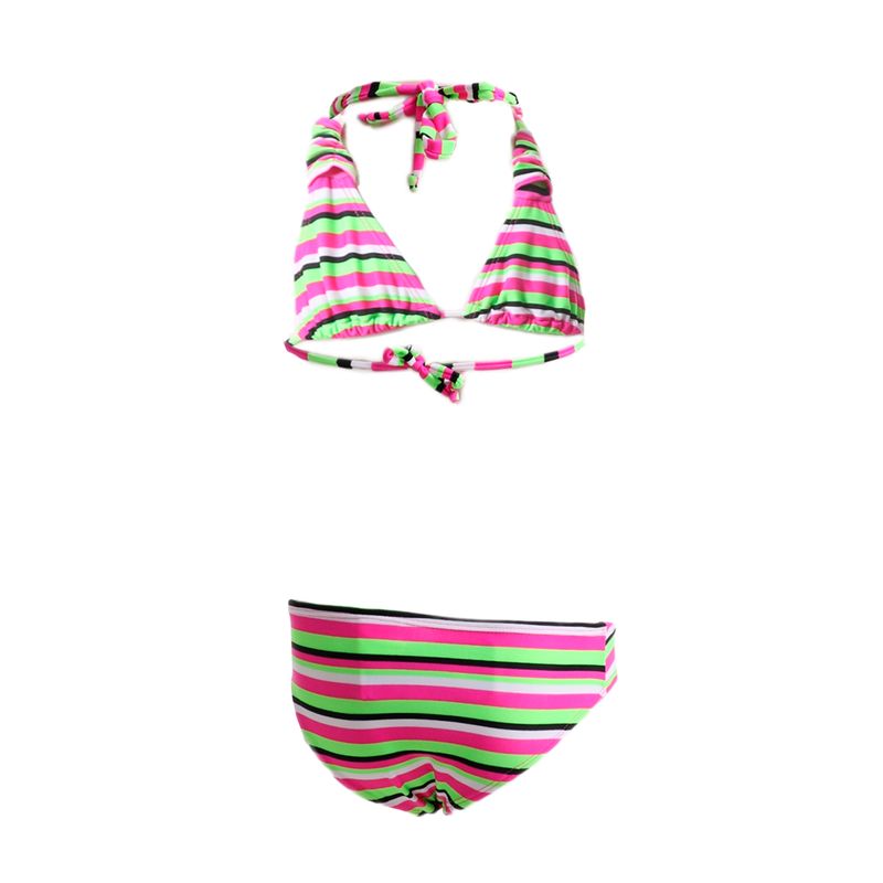 Conjunto de Biquíni Infantil Listrado Branco e Rosa