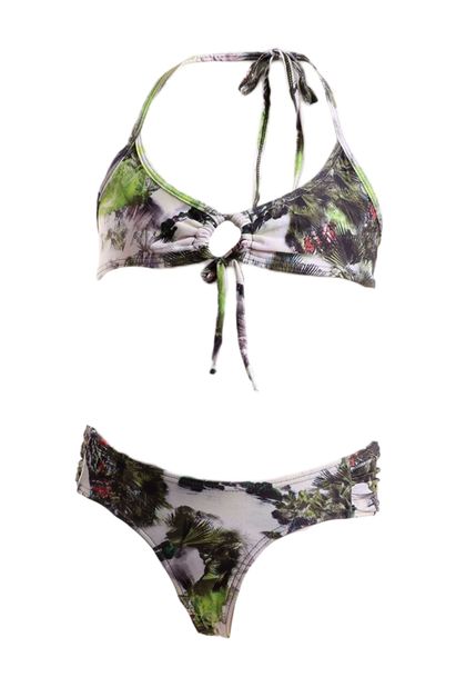 Conjunto de Biquíni Infantil Branco com Coqueiro Verde