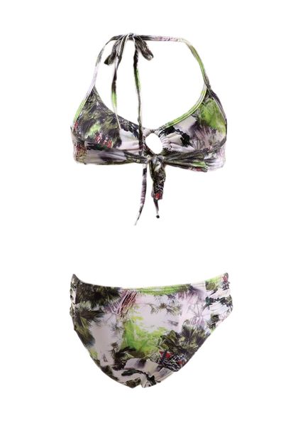 Conjunto de Biquíni Infantil Branco com Coqueiro Verde