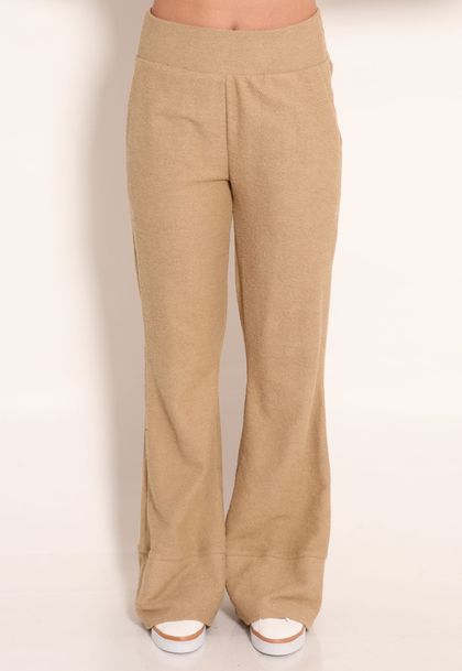 Calça Texturizada Aspen Pantalona Com Bolso e Cós Alto