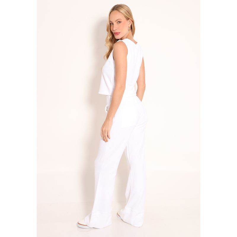 Calça Texturizada Aspen Pantalona Com Bolso e Cós Alto