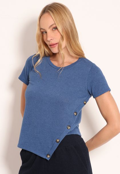 Blusa De Tricot Com Botões Lateral