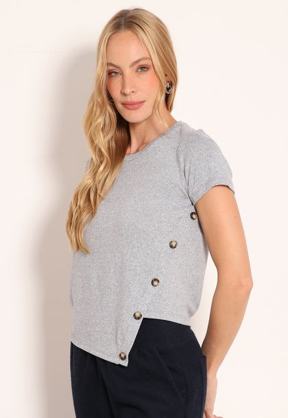 Blusa De Tricot Com Botões Lateral