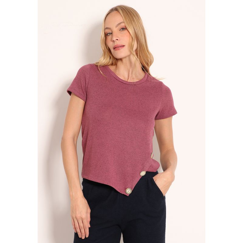 Blusa De Tricot Com Botões Lateral