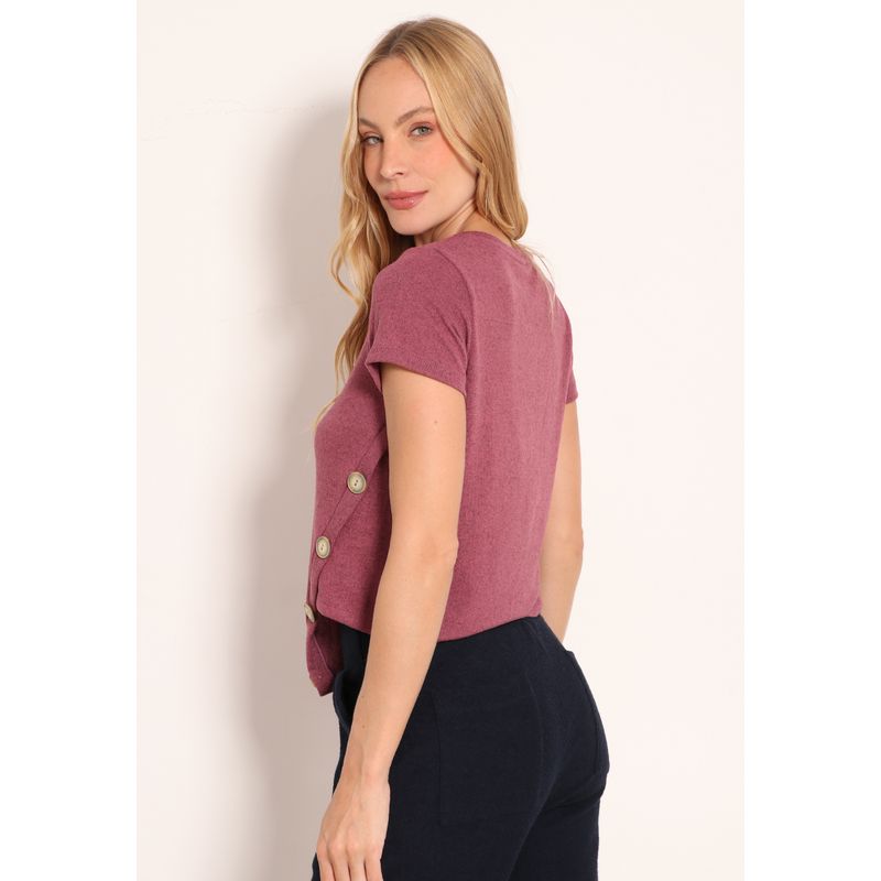 Blusa De Tricot Com Botões Lateral