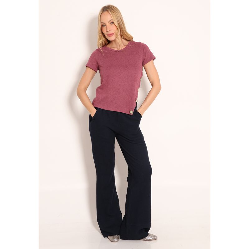 Blusa De Tricot Com Botões Lateral