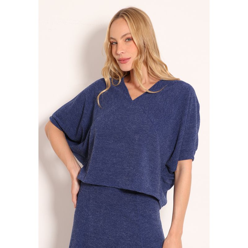 Blusa Manga Morcego em Tricot e Decote V Finlandia