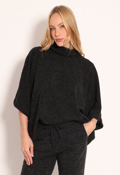 Poncho Gola Alta e Manga Curta Tricot Finlandia