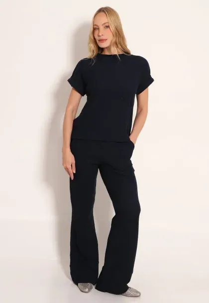 Conjunto Aspen Blusa Texturizada e Calça Pantalona