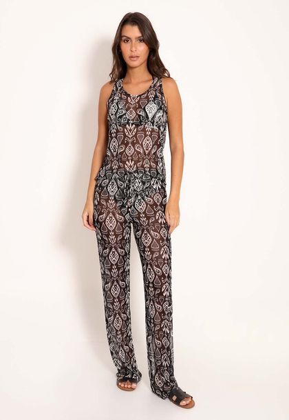 Conjunto Saída de Praia Calça e Regata de Tule - Black Batik