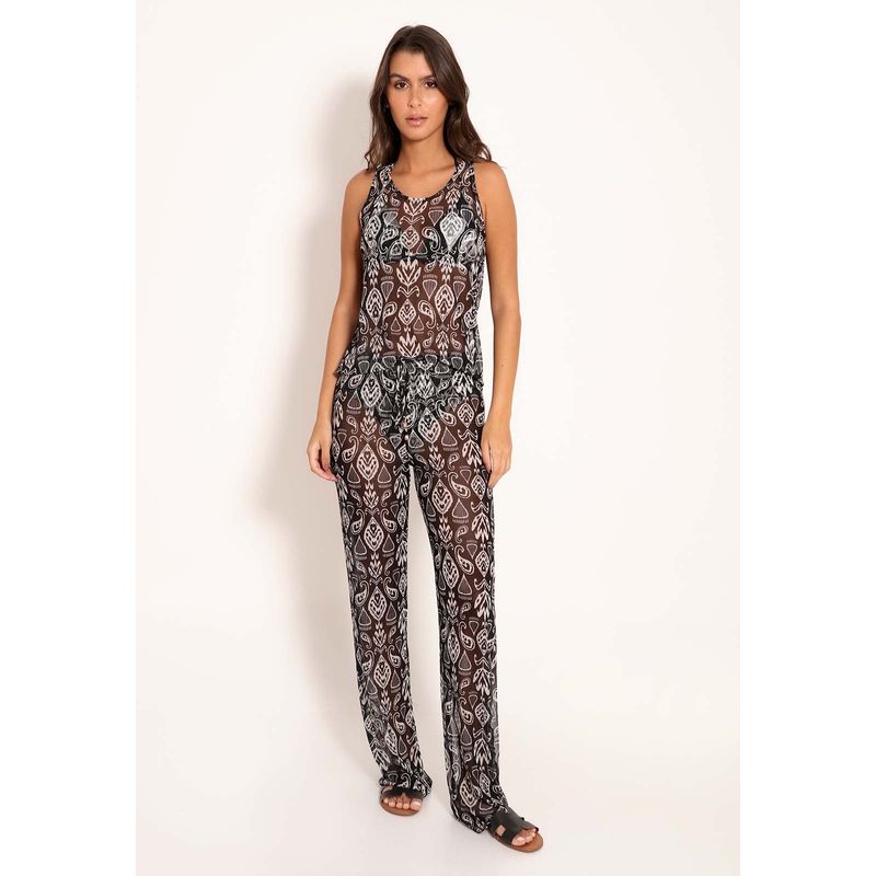 Conjunto Saída De Praia Calça e Regata De Tule- Black Batik