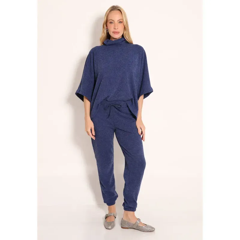 Conjunto Poncho Gola Alta e Calça Jogger Tricot Finlandia