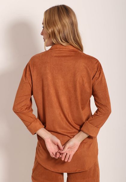 Camisa Suede Manga 3/4 Mullet