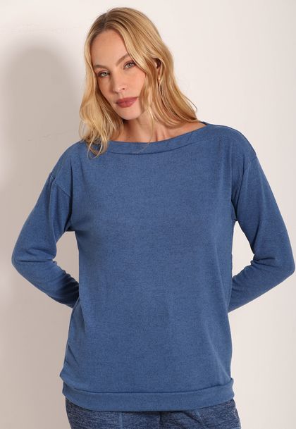 Blusa Feminina Gola Canoa Manga Longa Tricot New