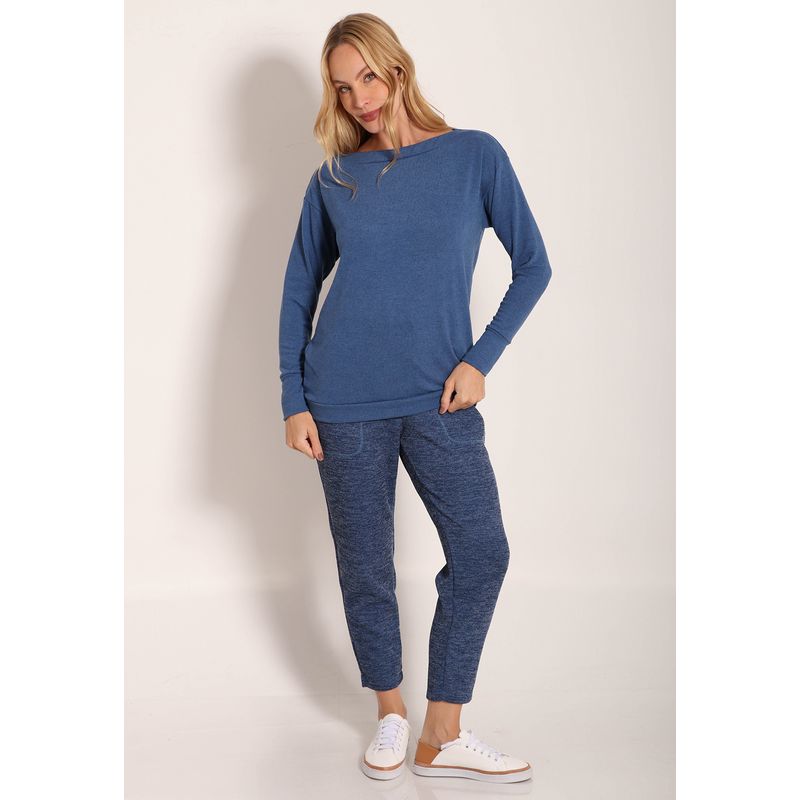 Blusa Feminina Gola Canoa Manga Longa Tricot New