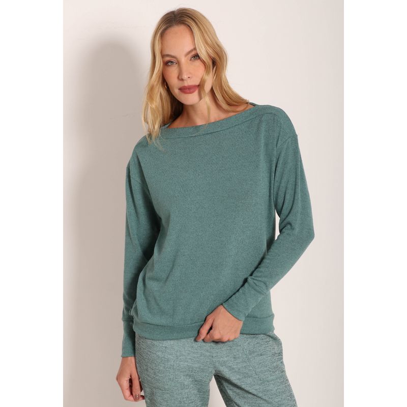 Blusa Feminina Gola Canoa Manga Longa Tricot New